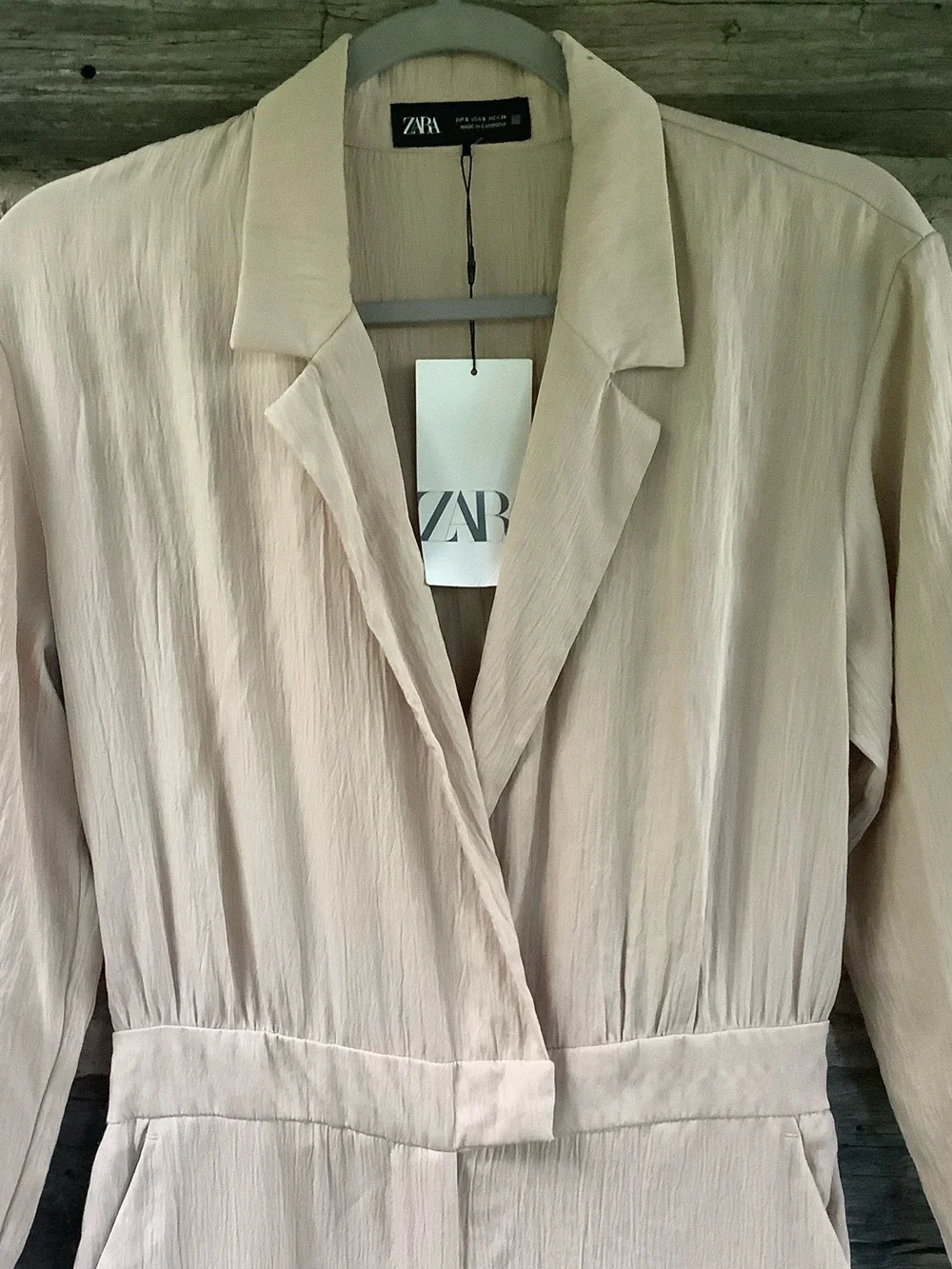 Zara Neutral Beige V-Neck Long Sleeve Jumpsuit - Picture 3 of 8